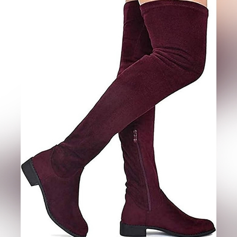 Nature Breeze Olympia 20 Stretchy Knee High Wine Boots Size 7.5 🌴✌️
